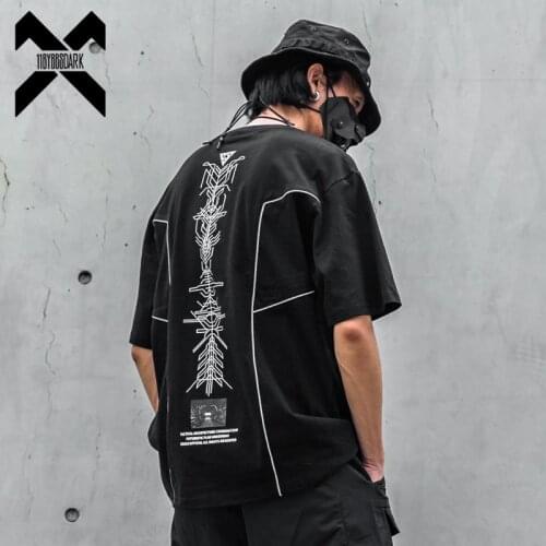 11 BYBBS DARK Hip Hop T-Shirt Mens Techwear Print Loose Short Sleeve Shirts 2021 Streetwear Cotton Harajuku Tshirt Black WB188