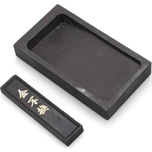 2Pcs 5 Inch Premium Durable Inkstone Chinese Taditional Ink Stones Rectangle with Ink Stick for Chinese Calligraphy and Painting