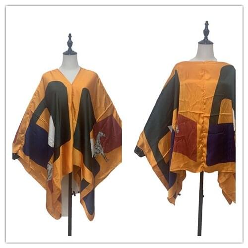 2021Abaya Muslim Silk Batwing Sleeve Printed Blouse For Women Thailand New Fashion Summer Kaftan Clothes For Lady