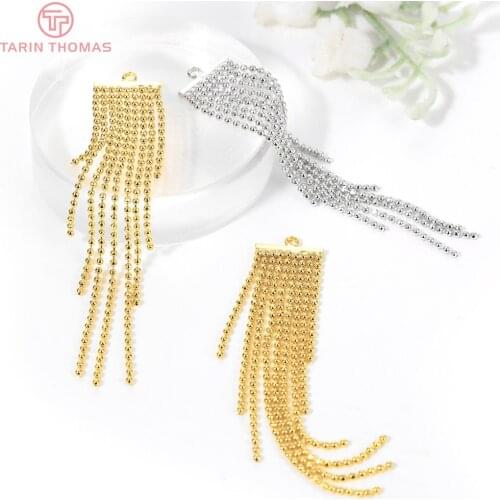 2PCS 11x60MM 24K Gold Color Plated Brass Tassel Earrings Charms Pendants High Quality Diy Jewelry Accessories