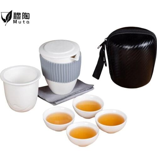 5Pcs/Set Chinese Simple Travel Kung Fu Tea Set A Pot four Cups Home Tea Maker with Outdoor Portable Carrying Bag