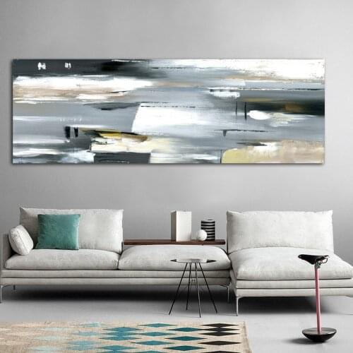 WANG ART Abstract Grey White Oil Painting Living Room Canvas Posters Prints Modern Wall Art Picture Bedroom home decor