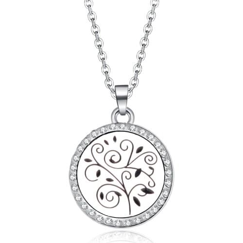 High quality Aromatherapy necklace tree of Life locket Essential Oils Aroma Diffuser rhinestones locket Perfume Pendant Necklace