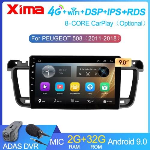 XIMA Android 9.0 4G LTE RDS Radio Car Multimedia Video Player For Peugeot 508 2011 2012 2013-2018 Navigation GPS 2 din dvd