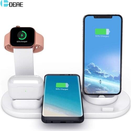 Wireless Charger Stand 4 in 1 Charging Station for Apple Watch 6 5 Airpods Pro Qi Fast Charging Dock For iPhone 12 11 XS XR X 8