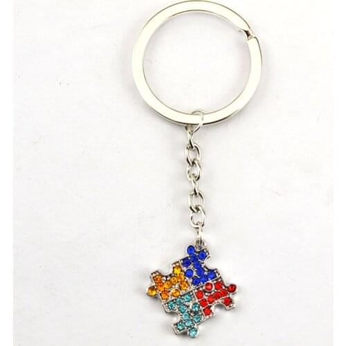 Keychain For Women Men Rock Depression Style Jigsaw Puzzle Pattern With Colorful Crystals Convenient Key Chain Dropshipping