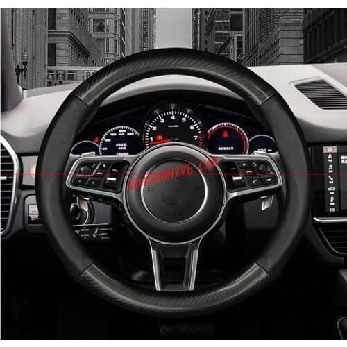 QDAEROHIVE Genuine leather carbon fiber style car Steering Wheel Cover for porsche 911 cayenne macan panamera