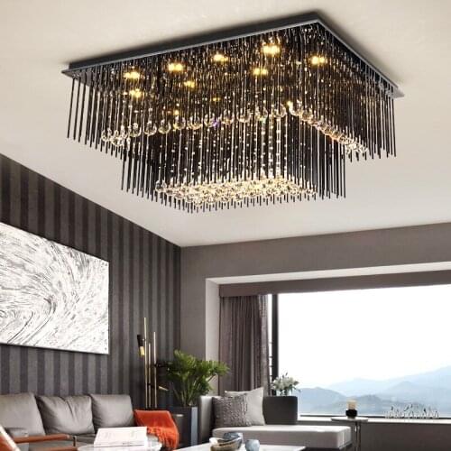 Black Luxury Ceiling Lighting Fixtures Stainless Steel Crystal Ceiling Lamp Living Room Three-color dimmable Lamparas De Techo