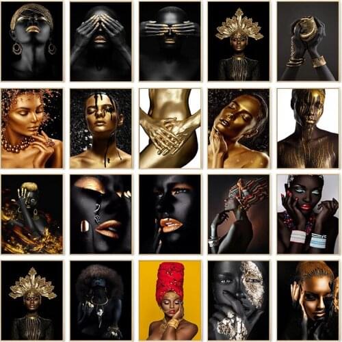 Black and Gold African Art Poster Print Woman Canvas Painting Wall Art Cuadros Scandinavian Decoration Home Picture Living Room
