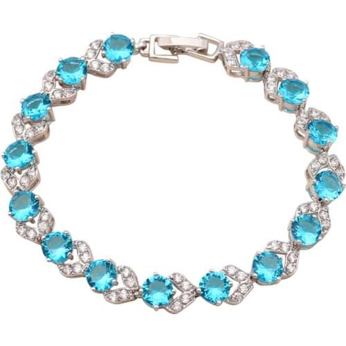 Wonderful white Gold tone Light blue charm bracelets for women Health Nickel & Lead free Fashion jewelry TB529A