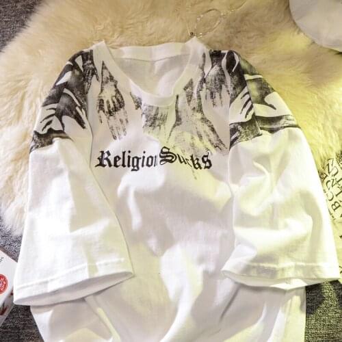 DAYIFUN 2021 Harajuku Loose Fashion GothicWomen T Shirt Oversized Summer Cool Clothes Couples Creative Teens Streetwear Top