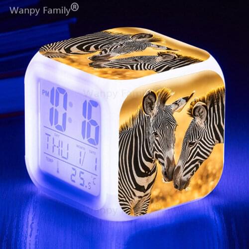 Creative zebra LED Alarm Clock 7 Color Glowing Digital Alarm Clocks For Childrens room Multi-functional desktop alarm