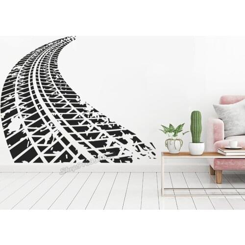 Tire Tracks Wall Decal Race Car Auto Motorcycle Sports Tire Marks Vinyl Wall Sticker Funny Teen Kids Boy Bedroom Decor C615