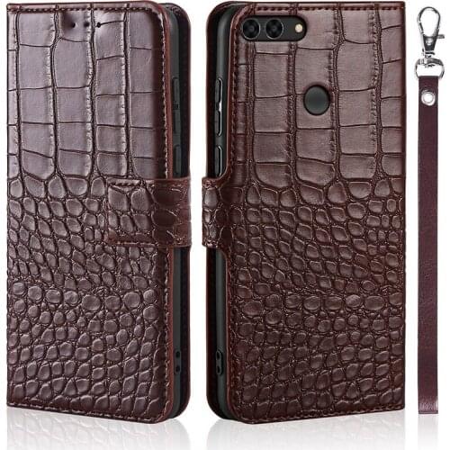Flip Phone Case for Huawei P Smart FIG-LX1 Cover Crocodile Texture Leather Book Design Coque Wallet Capa Strap Card Holder