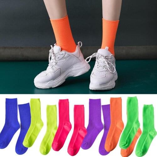 Fluorescent Color Pile Socks Fashion Cotton Vertical Bar Breathable Stretch Sports Kids Socks skarpetki dla dzieci