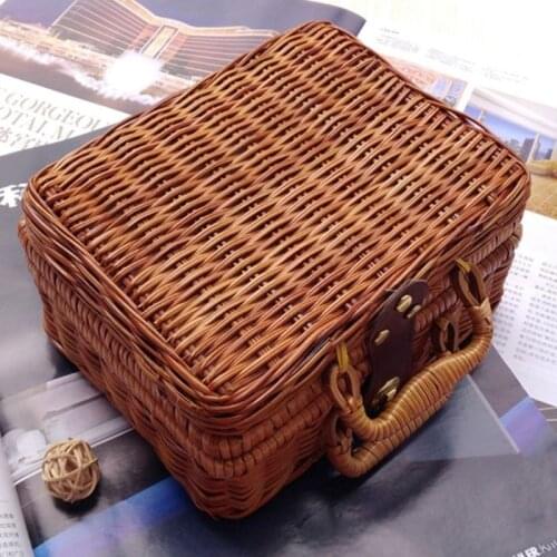 Rattan Outdoor Picnic Basket Storage Suitcase Country Style Hamper with Double Handle Quality Food Fruit Storage Basket
