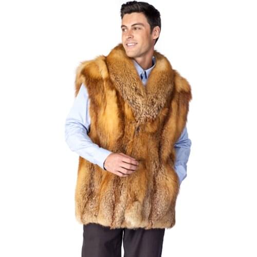 Fur Coat Men Natural Red Fox Vest Winter Real Fur Jacket Warm Fashion Gilet High Quality Waistcoat Free Shipping