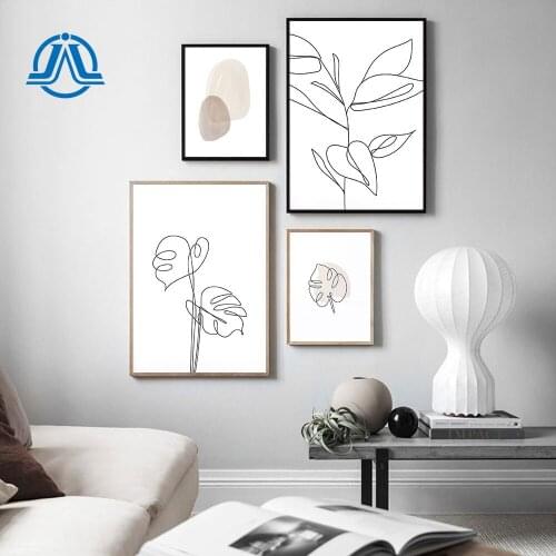 Minimalist Line Art Canvas Painting Abstract Leaves Posters And Prints Nordic Style Modern Pictures For Living Room Decoration