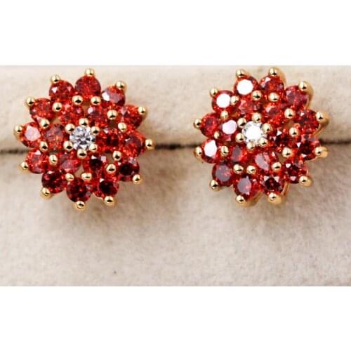 RLOPAY Fashion earrings for women‘s’ Jewelry g Stone flower earrings red Zircon Earring For Women Luxury Stud Earrings for Gift