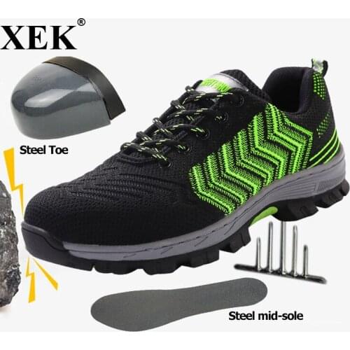 XEK Spring Summer Work Shoes Men Fahion Mesh Breathable Steel Toe Casual Boots Labor Insurance Mens Safety Shoe ST297