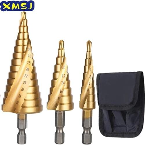 4-12/20/32mm Wood Step Drill Bit Set HSS Spiral Grooved Carbide Mini Drill Bit Accessories Titanium Cone Drills for Woodworking