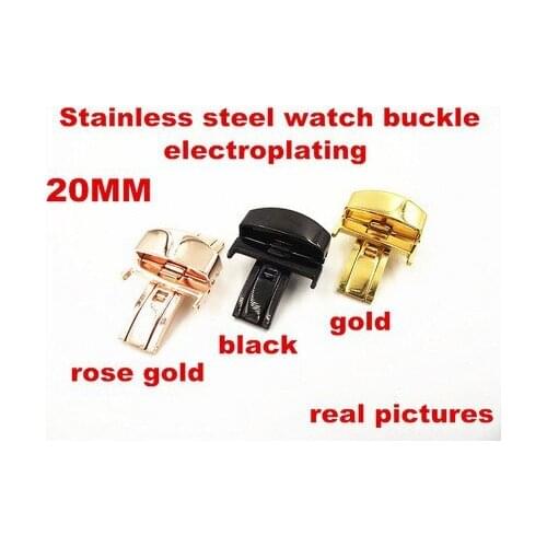 Wholesale 3PCS/lot 20MM electroplating Stainless steel watch buckle for watch straps- gold ,black ,rose gold color -12202