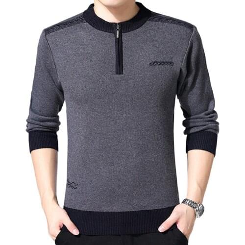 Autumn Winter Fashion Mens Sweaters Zipper O-neck Thick Warm Casual Wool Sweater Slim Fit Knitted Cashmere Pullover Tops Male
