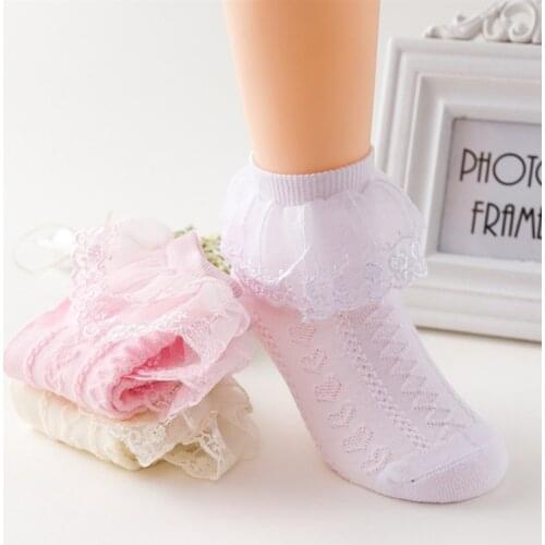 3-12Y kids socks Girls Socks With Lace Decor For Dance Performance Lovely Solid Color Breathable Childrens Socks wf