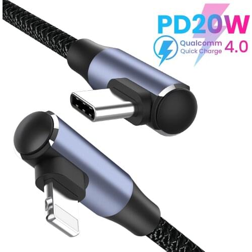 PD 20W Double Elbow USB Cable for iPhone 12 Mini 11 Pro Max PD 20W Fast Charging USB Type C Cable Charge Data Cord for Macbook