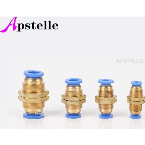 PM Air Pneumatic Straight Bulkhead Union 4mm-12mm OD Hose Tube One Touch Push Into Gas Connector Brass Quick Fitting