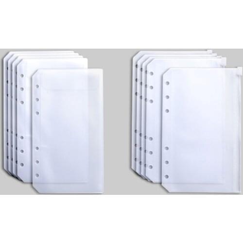 20pcs/Lot A6 PVC Transparent Bag Zipper Pouch Standard 6 Holes Loose Leaf Plastic Cards Bills Holder Storage Documents Notepad