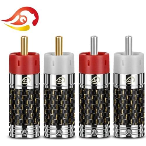 QYFANG Rhodium Plated Copper RCA Plug Audio Jack Gold Carbon Fiber Connector 6mm/10mm Male Adapter With Screws Soldering Locking