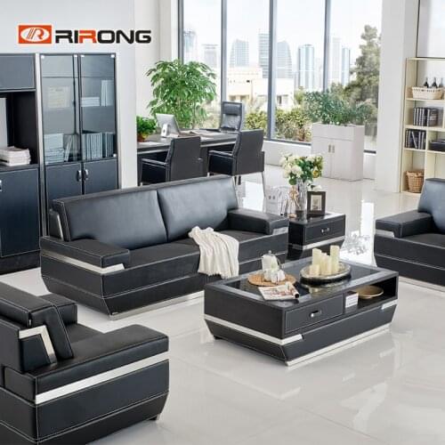 Luxury Design Office Boss Gold Steel Manager Room Black White Leather Sofa Modern Single Three Seat Big Sofa Coffee Table Set