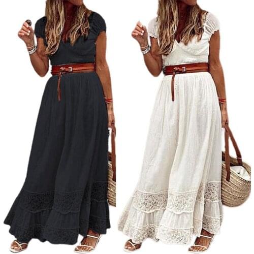 Fashion Ladies Dress Short Sleeve Large Hem V Neck High Waist Women Maxi Dress Sundress vetement femme платье летнее женское2021