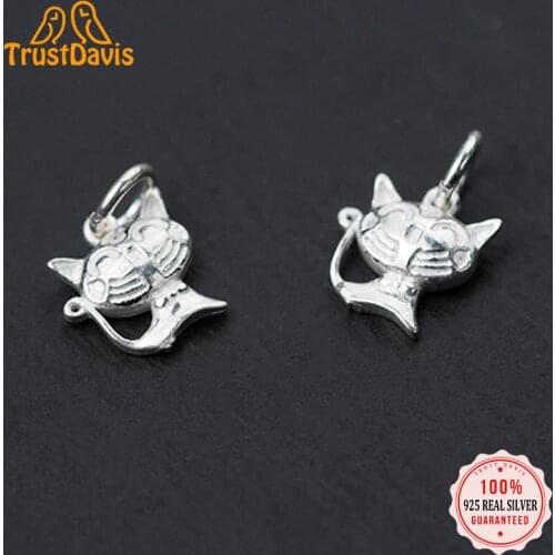 Trustdavis Real 925 Sterling Silver Fashion Sweet 2021 Animal Cat Charm Pendant Handmade DIY Accessories Jewelry Wholesale DZ158