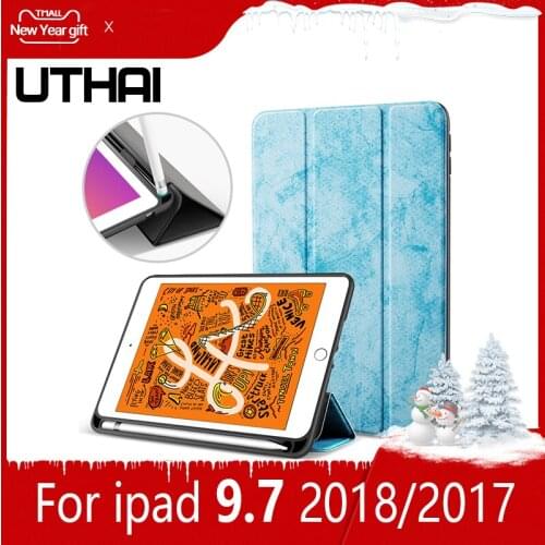 UTHAI E017 for iPad Pro 9.7 case with pen holder, ultra-thin magnetic TPU silicone soft automatic sleep wake case