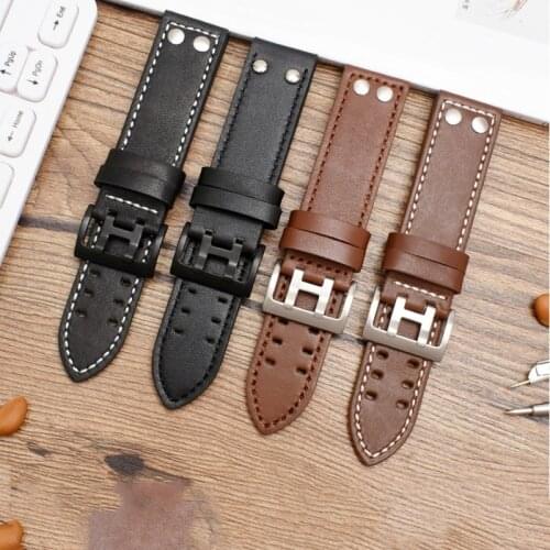 Military Style Genuine Leather Watch Strap Replacement Hamilton Khaki Aviation H77755533 H77616533 Watch Accessories 20mm 22mm
