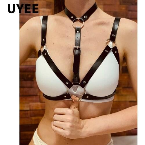 UYEE Women Leather Harness Chest Lingerie Belt Body Bondage Dance Party Club Erotic Costumes Punk Gothic Belts Adjustable