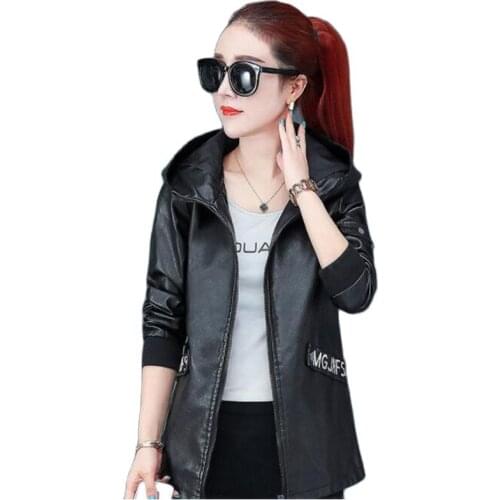 2021New Autumn Winter Plus Velvet Thicken Female Leather Jacket Mid-Length Zipper Water Wash Loose Womens Leather Trench Coat