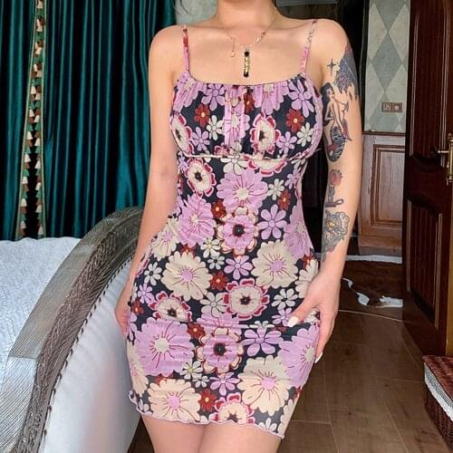 Floral Print Bodycon Mini Dress Women Spring Summer Fashion Holiday Beachwear Sleeveless Sexy Y2k Dresses Streetwear Women 2021