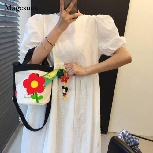 Casual Vintage O Neck Dresses for Women 2021 Summer Cotton Long Dress Loose Puff Sleeve Party Dress White Robe Femme 13850
