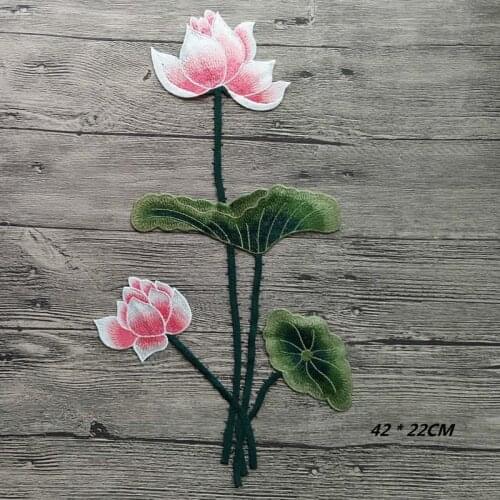1pc New Blooming Lotus Big Applique Embroidered Sew on Patches Flower Sticker Craft Repair Diy Home Decoration High Quality