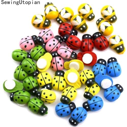 100PCS Mixed Wooden Ladybug Flatback Cabochon Decoration Handicraft for Scrapbooking Cardmaking Cute DIY Accessories
