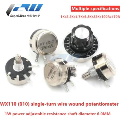 2pcs/lot WX110 WX010 10 Ohm-22K Ohm 10R-22K 3 Solder Terminals 6mm Round Metal Shaft Single Twist Wire Winding Potentiometer