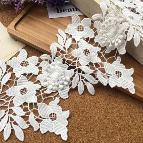 2yards/lot 14cm width White flower water soluble Lace Edge Trims Ribbon DIY Sewing Material Wedding Collar Garment Accessories