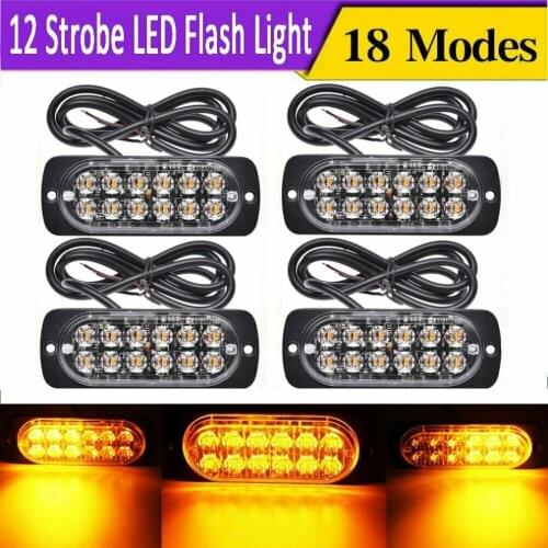 4pcs 12-24V Emergency Strobe stroboscope warning side marker Blinking Amber LED Light Bar police Flash good light