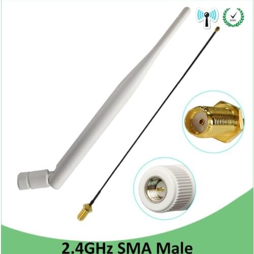 5pcs 2.4Ghz antenna Wifi 5dbi SMA Male connector white 2.4 ghz antena Omni-Directional Antenna +21cm RP-SMA Male Pigtail Cable
