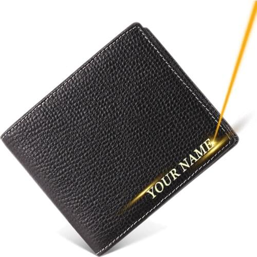Free Engraved Name Vintage Genuine Leather Men Wallet ID Card Holder Purse Clutch Simple Male Wallets Customized Drop Shipping