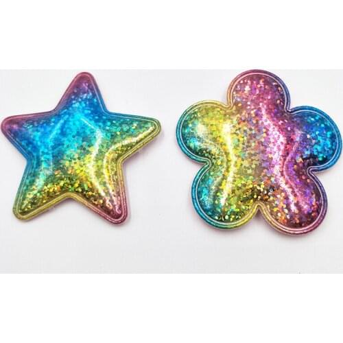 20pcs 6cm Shiny Paillette Star/Flower Padded Patches Appliques For Clothes Sewing Supplies DIY Hair Bow Decoration
