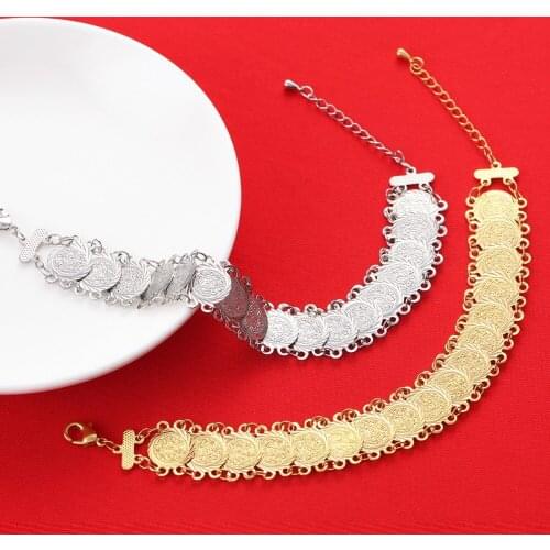 18cm+5cm Islam Coins Bracelet For Money Coin Bracelet Gold Color Unisex Arab Middle Eastern Jewelry Bracelet